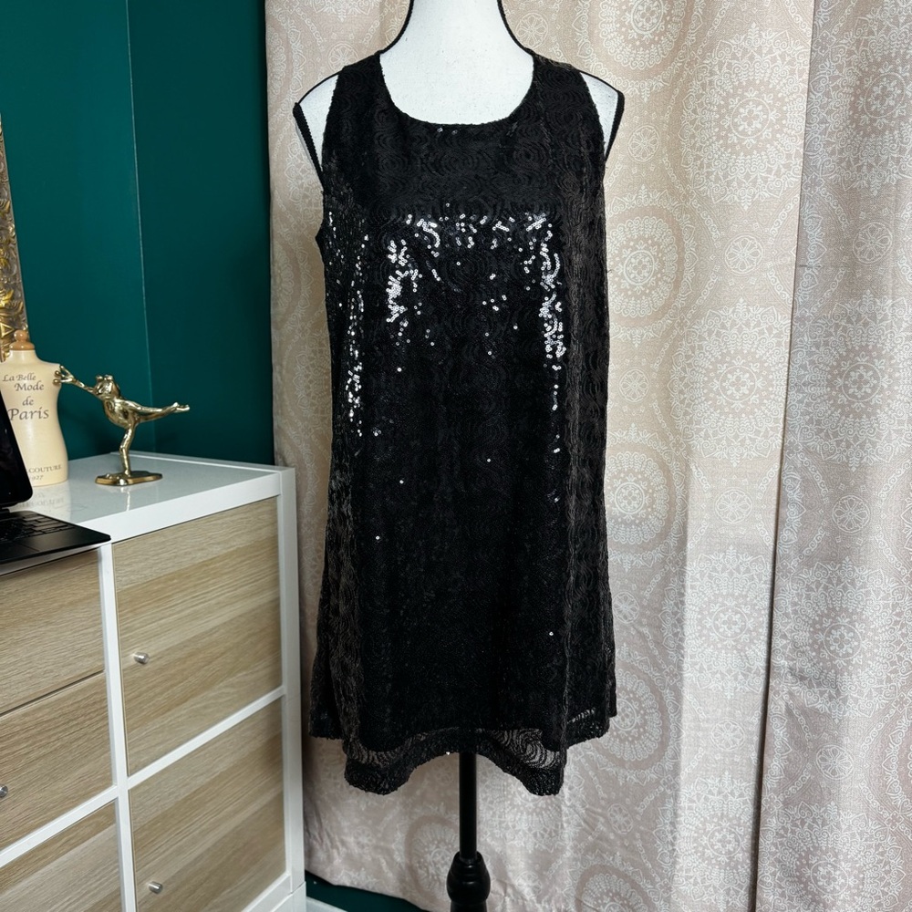 Mango Black Sequin Sleeveless Mini Cocktail Dress Size Large